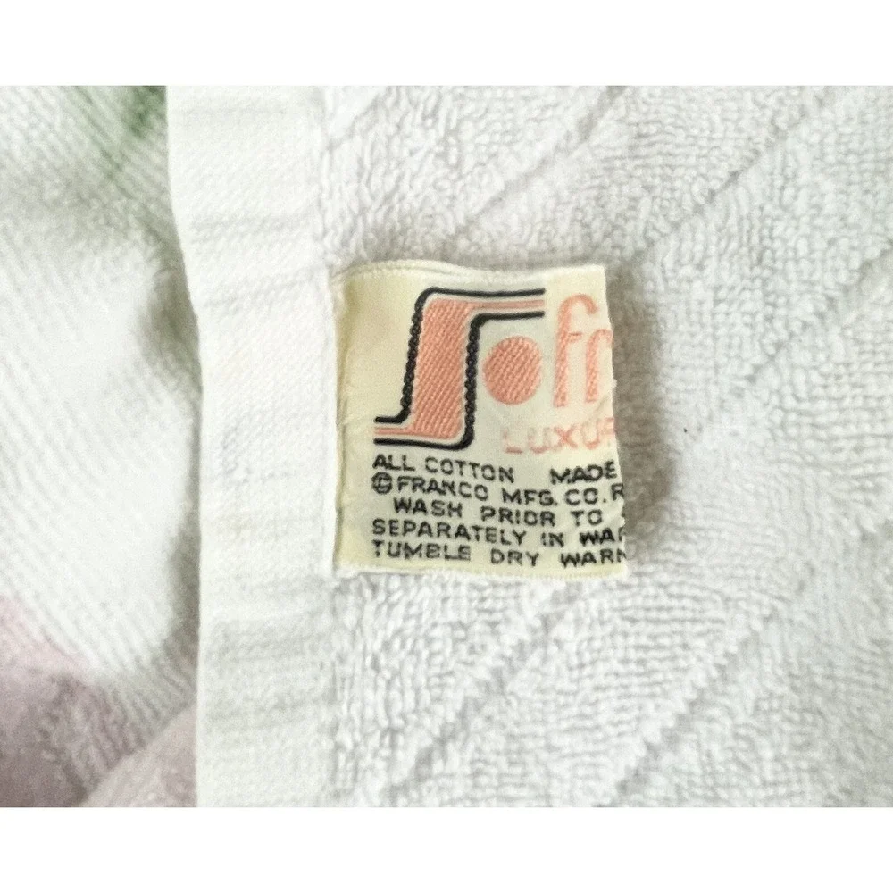 Vtg Franco Luxury Towel Bath Made‎ In Japan White Pink Flowers bouquet  23x45